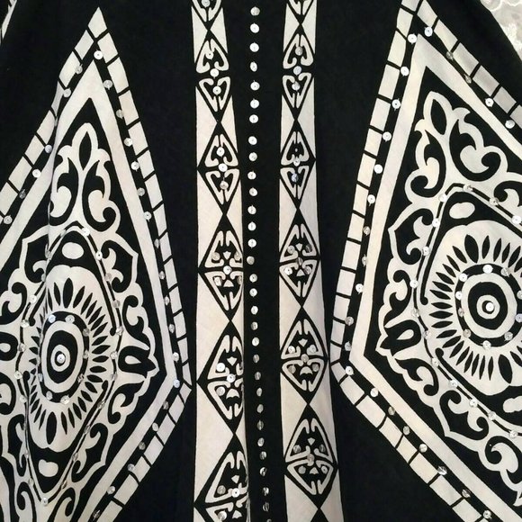 UNIQUE Striking Black & White Circle Skirt, Sequins, S - Picture 3 of 8